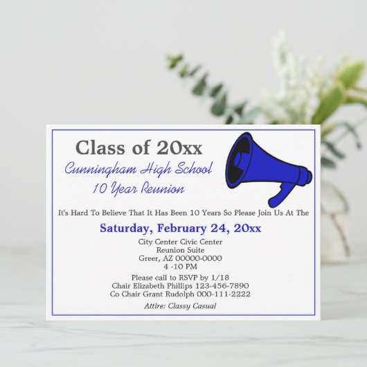 ミニマリストブルーホワイトハイスクールクラス懇親会 招待状 (スタンド正面)