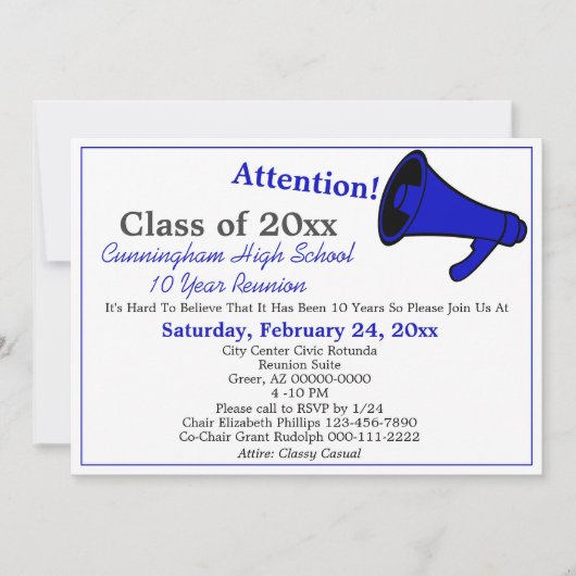 ミニマリストブルーホワイトハイスクールクラス懇親会 招待状 (正面)