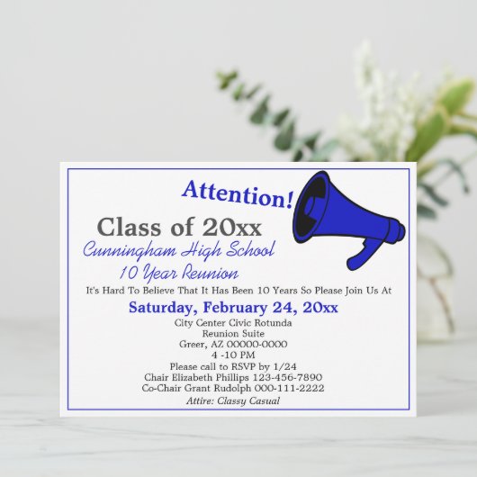 ミニマリストブルーホワイトハイスクールクラス懇親会 招待状 (スタンド正面)