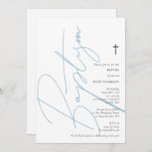 ミニマリストブルーボーイスクリプトバプテスマ《キリスト教》洗礼式や命名式 招待状 (正面/裏面)