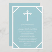 ミニマリストブルーボーイズファーストコミュニオン 招待状 (正面/裏面)