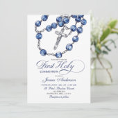 ミニマリストブルーロザリーボーイバプテスマ招待状 招待状 (スタンド正面)