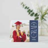 ミニマリストブルー両面写真卒業 サンキューカード (スタンド正面)
