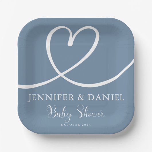 ミニマリストブルー手書きエレガントOhベビーシャワー ペーパープレート (正面)
