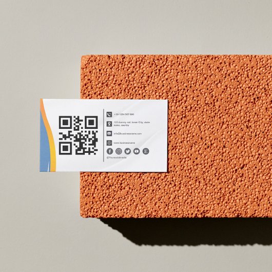 ミニマリストブルー白Qrコード名刺 名刺