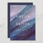 ミニマリストブルー&パープル抽象芸術リハーサルディナー 招待状 (正面/裏面)