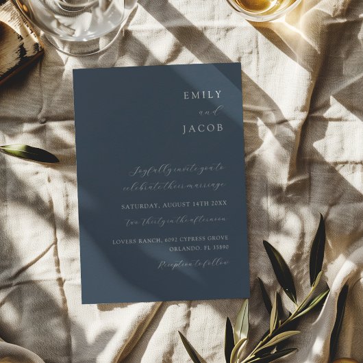 ミニマリストブルー&ホワイトクラシック結婚ズ 招待状