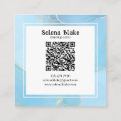 ミニマリストブルー&ホワイトスクエアスタイル+ QRコード スクエア名刺 (裏面)