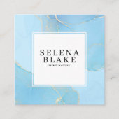 ミニマリストブルー&ホワイトスクエアスタイル+ QRコード スクエア名刺 (正面)