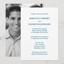 ミニマリストブルー&ホワイトテンプルウェディングレセプション 招待状