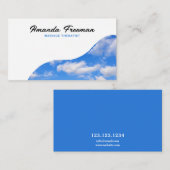 ミニマリストブルー&ホワイト曇りスカイマッサージセラピー 名刺 (正面/裏面)