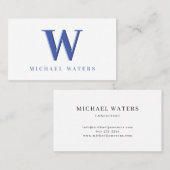 ミニマリストブルー・モノグラム・ロゴ・エンボス効果 名刺 (正面/裏面)