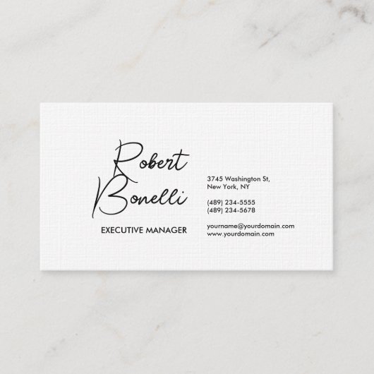 ミニマリストプレインブラック&ホワイトラブモダンルリネン 名刺 (正面)