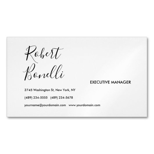 ミニマリストプレインブラック&ホワイトラブモダンル マグネット名刺 (正面)