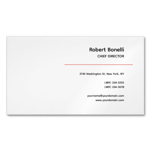 ミニマリストプレインレッド白黒 モダン マグネット名刺 (正面)