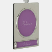 ミニマリストプレーン手書き独自の名前ラベンダー シルバープレートバナーオーナメント (右)