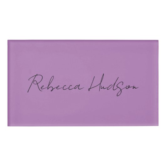 ミニマリストプレーン手書き独自の名前ラベンダー 名札 (正面)