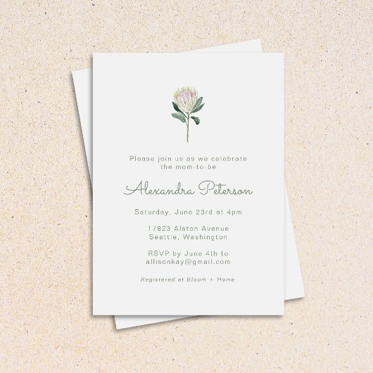 ミニマリストプロテアフラワーボホパステルベビーシャワー 招待状