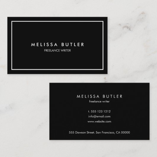 ミニマリストプロフェッショナル(白エレガント黒) 名刺 (正面/裏面)