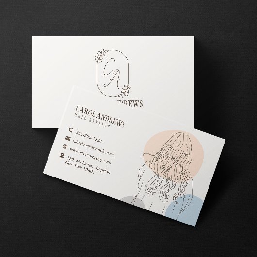 ミニマリストヘアスタイリストイラストビューティーサロン 名刺