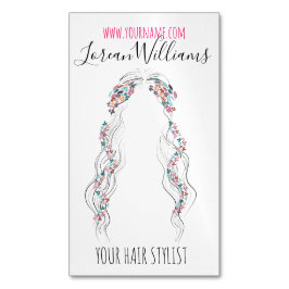 ミニマリストヘアスタイリスト ブライダル ウェーブヘア シック フラワー マグネット名刺