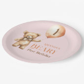 ミニマリストベアーピンクガールBeary 1st誕生日 ペーパープレート (アングル)