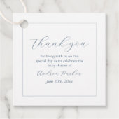 ミニマリストベビーシャワーダスティブルーモダンメッセージカード フェイバータグ (正面)