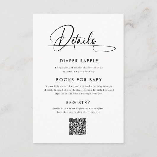 ミニマリストベビー、おむつラッフル、Qrコード エンクロージャーカード (正面)