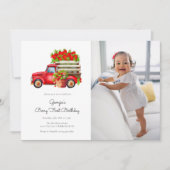 ミニマリストベリースイートストロベリーファースト誕生日 招待状 (正面)