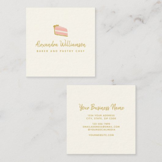 ミニマリストベーカーの手描きケーキパーソナライズされた スクエア名刺 (正面/裏面)