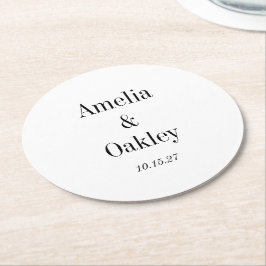ミニマリストベーシック白エレガントなウェディングカスタム ラウンドペーパーコースター