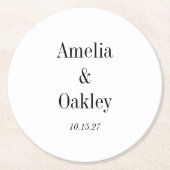 ミニマリストベーシック白エレガントなウェディングカスタム ラウンドペーパーコースター (正面)