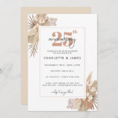 ミニマリストベージュスクリプト25周年結婚記念日 招待状 (正面/裏面)