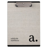 ミニマリストベージュフェイクリネンルックモノグラム名 クリップボード (正面)