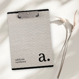 ミニマリストベージュフェイクリネンルックモノグラム名 クリップボード