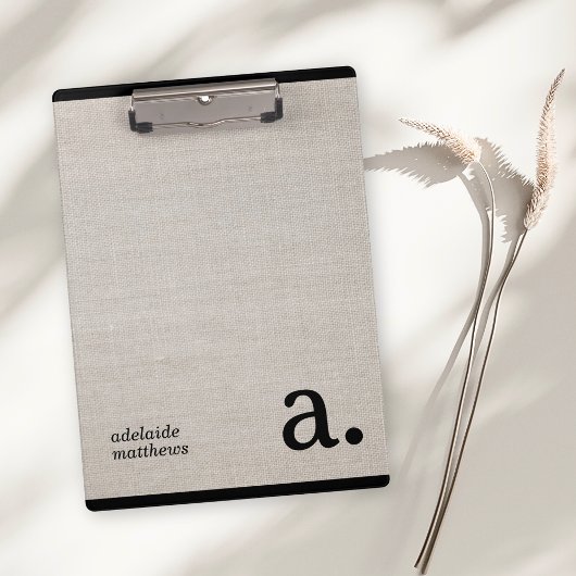 ミニマリストベージュフェイクリネンルックモノグラム名 クリップボード