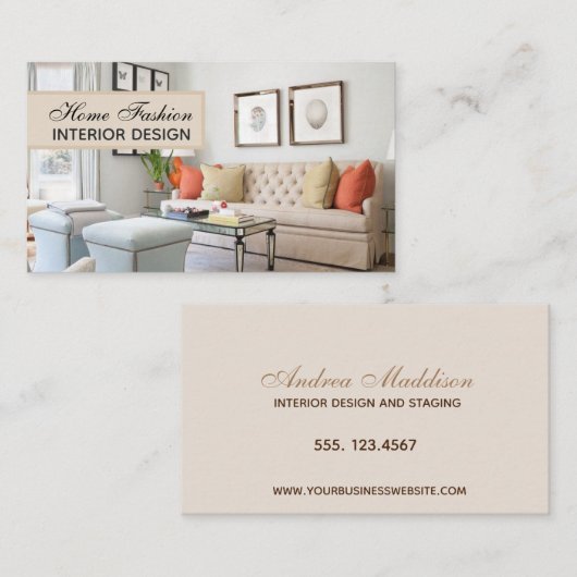 ミニマリストベージュホームインテリアデザイナーデコレーター 名刺 (正面/裏面)