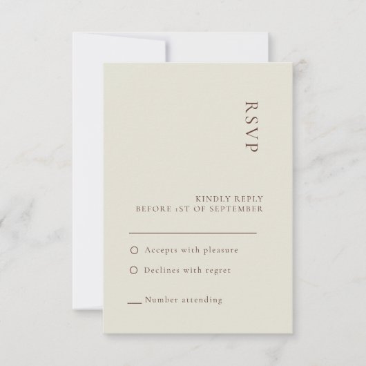 ミニマリストベージュボヘミアンベディングの出欠確認カード 招待状 (正面)