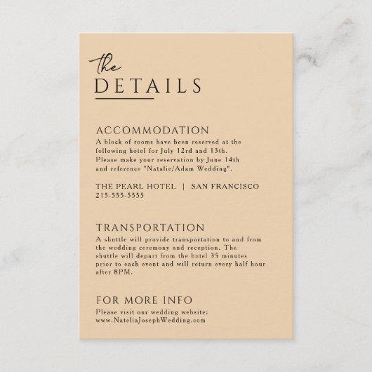 ミニマリストベージュボホシックユニークズ結婚詳細 エンクロージャーカード (正面)