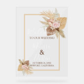 ミニマリストベージュボホフローラ秋の結婚式へようこそ アクリルサイン (正面)