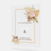 ミニマリストベージュボホフローラ秋の結婚式へようこそ アクリルサイン (傾斜)