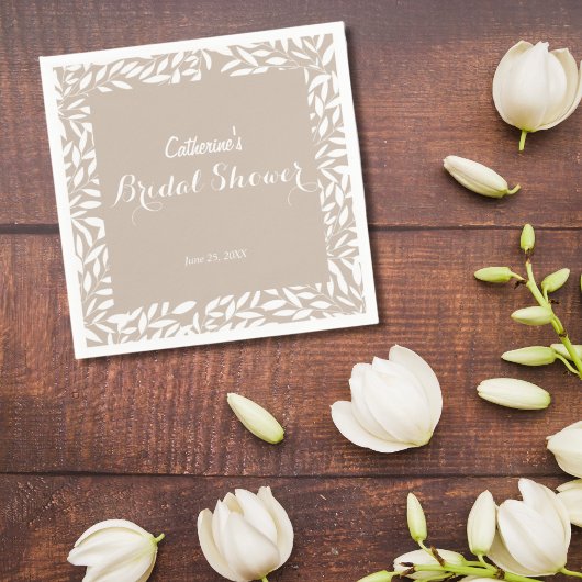 ミニマリストベージュリーフ ブライダルシャワー スタンダードカクテルナプキン