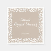 ミニマリストベージュリーフ ブライダルシャワー スタンダードカクテルナプキン (正面)