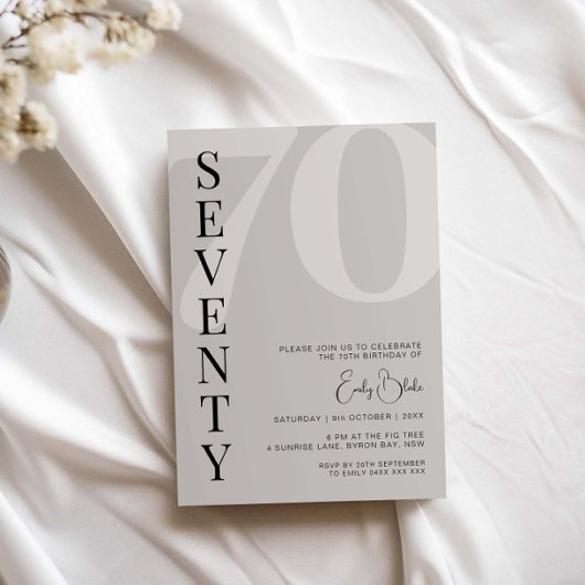 ミニマリストベージュ70歳誕生日パーティー 招待状