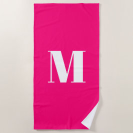 ミニマリストホットピンク明るい赤紫色モノグラムイニシャル ビーチタオル