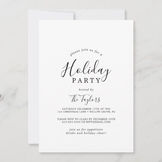 ミニマリストホリデーパーティータイポグラフィ 招待状 (正面)