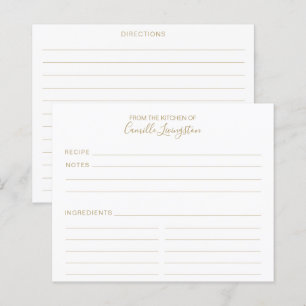 ミニマリストホワイトおよび金ゴールドカスタムレシピカード