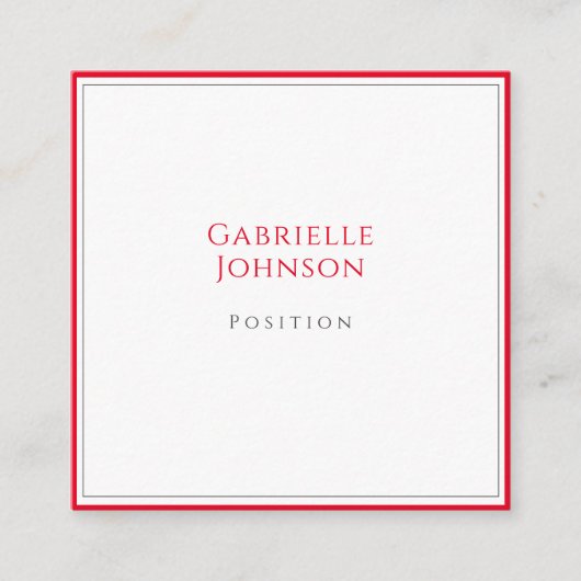 ミニマリストホワイトさくらんぼシンプルレッドはっきりしたエレガント スクエア名刺 (正面)