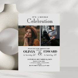 ミニマリストホワイトとブラックダブル誕生日 招待状