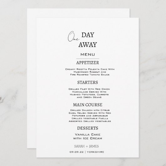 ミニマリストホワイトとブラックワンデイ遠くに結婚ズ メニュー (正面/裏面)